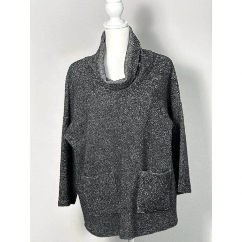 Eileen Fisher Black Speckled Tunic 2 Pockets ‎ Longsleeve Tunic Top SP